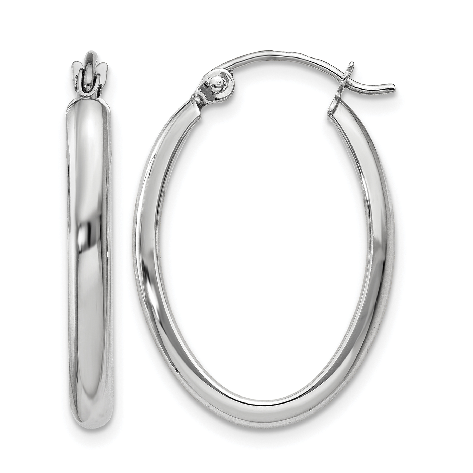 10k White Gold Polished 2.75mm Oval Tube Hoop Earrings (10TF112)