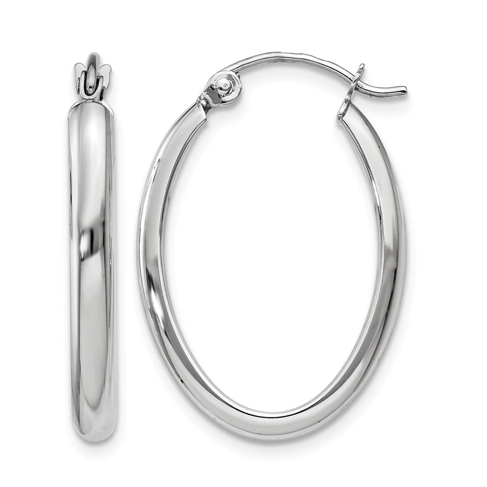 10k White Gold Polished 2.75mm Oval Tube Hoop Earrings (10TF112)
