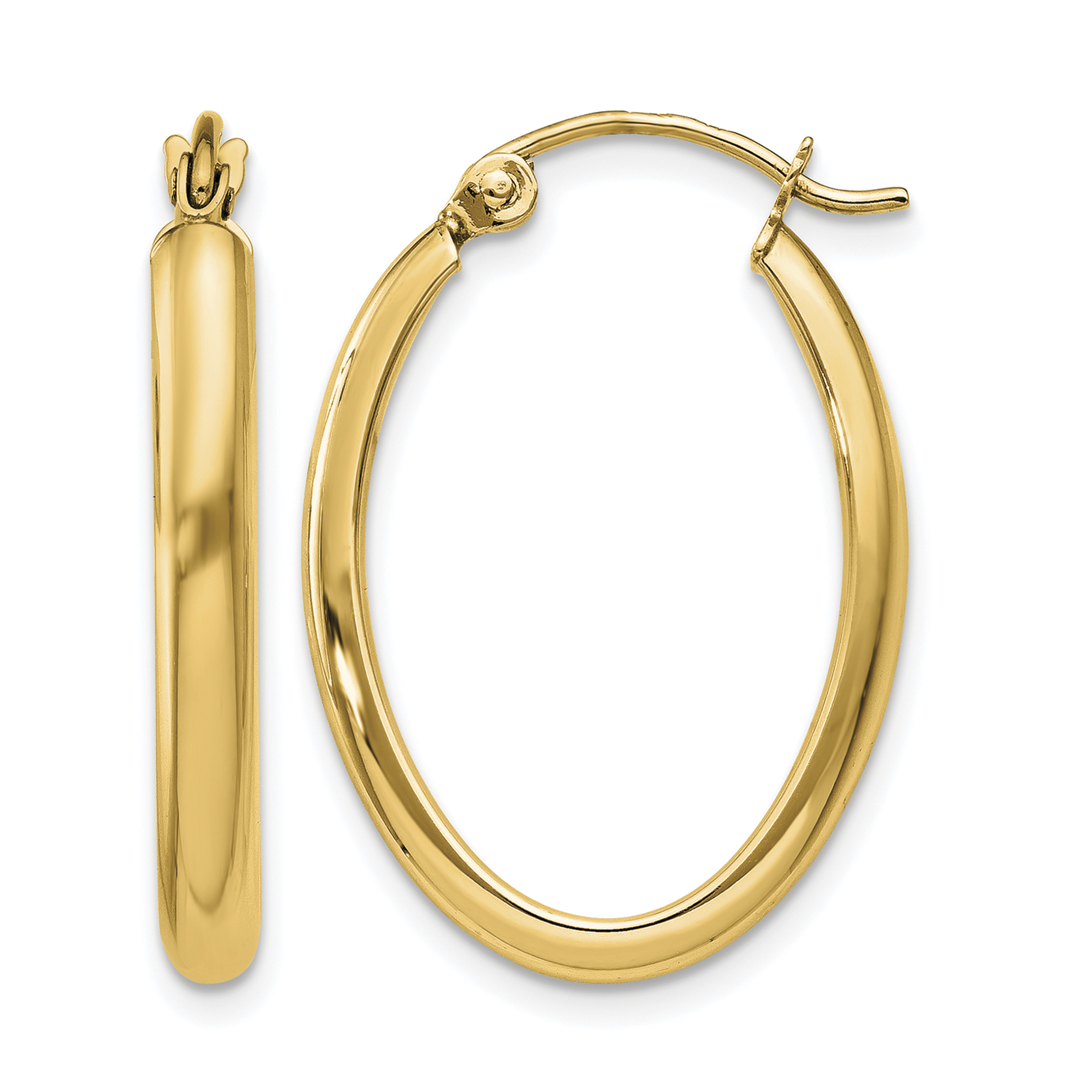 10k Polished 2.75mm Oval Tube Hoop Earrings (10TF112Y)