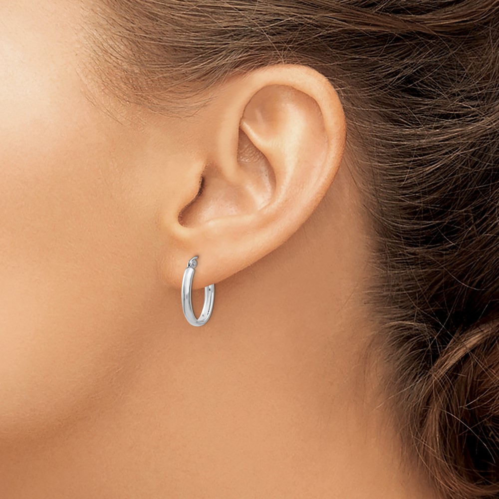 10k White Gold Polished 2.75mm Oval Tube Hoop Earrings (10TF113)