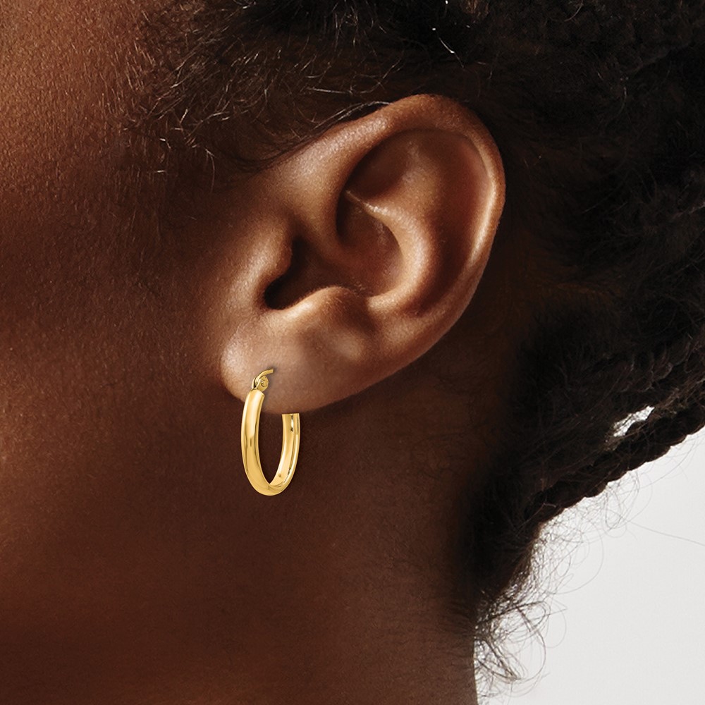 10k Polished 2.75mm Oval Tube Hoop Earrings (10TF113Y)