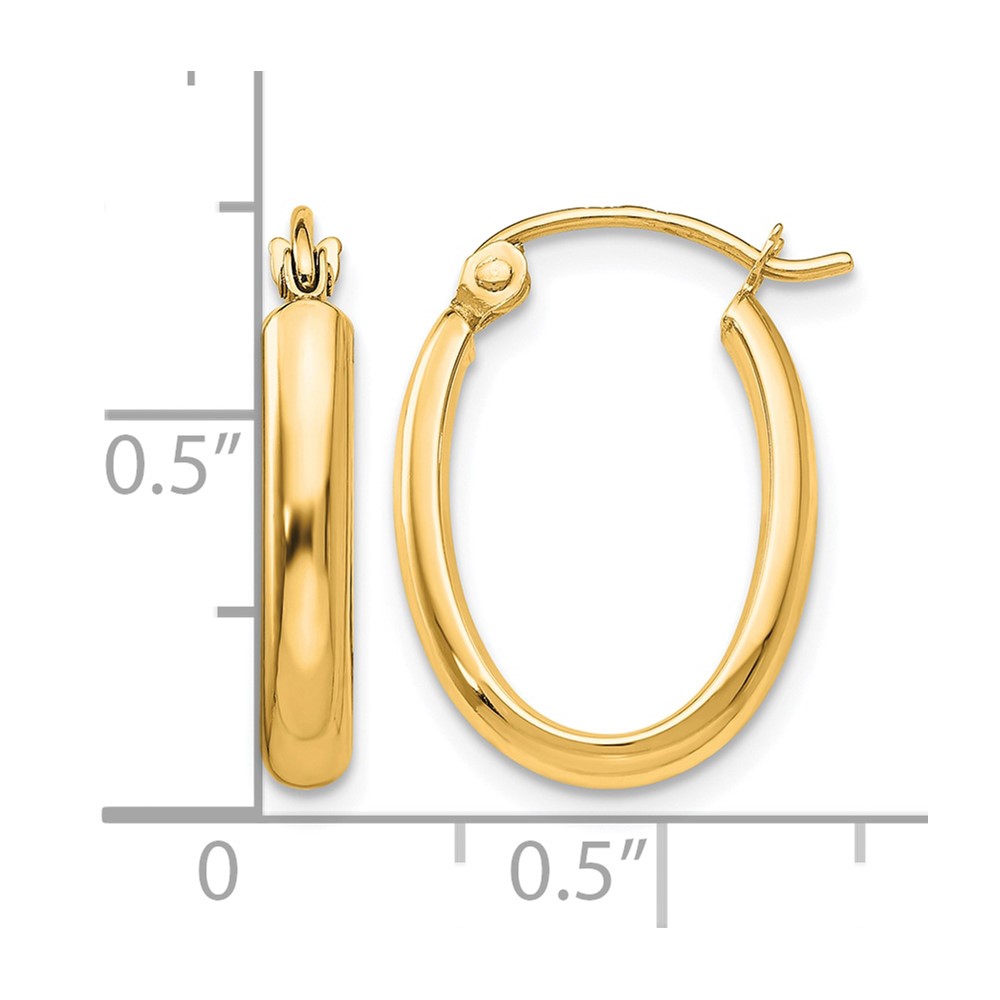 10k Polished 2.75mm Oval Tube Hoop Earrings (10TF113Y)