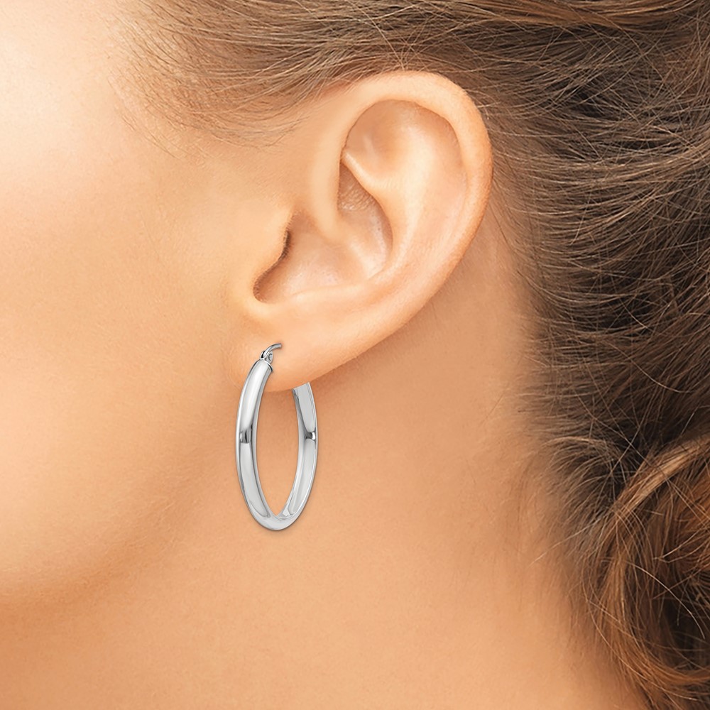 10k White Gold Polished 3.75mm Oval Tube Hoop Earrings (10TF114)