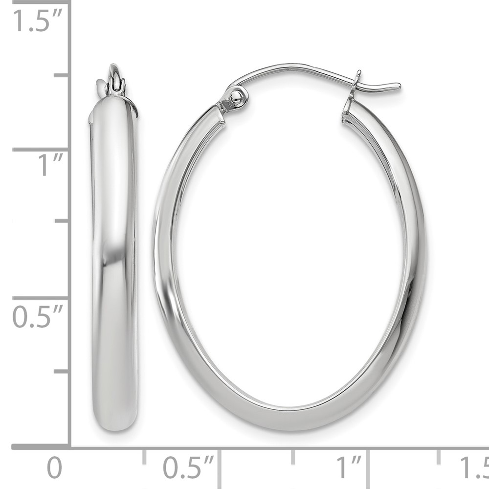10k White Gold Polished 3.75mm Oval Tube Hoop Earrings (10TF114)