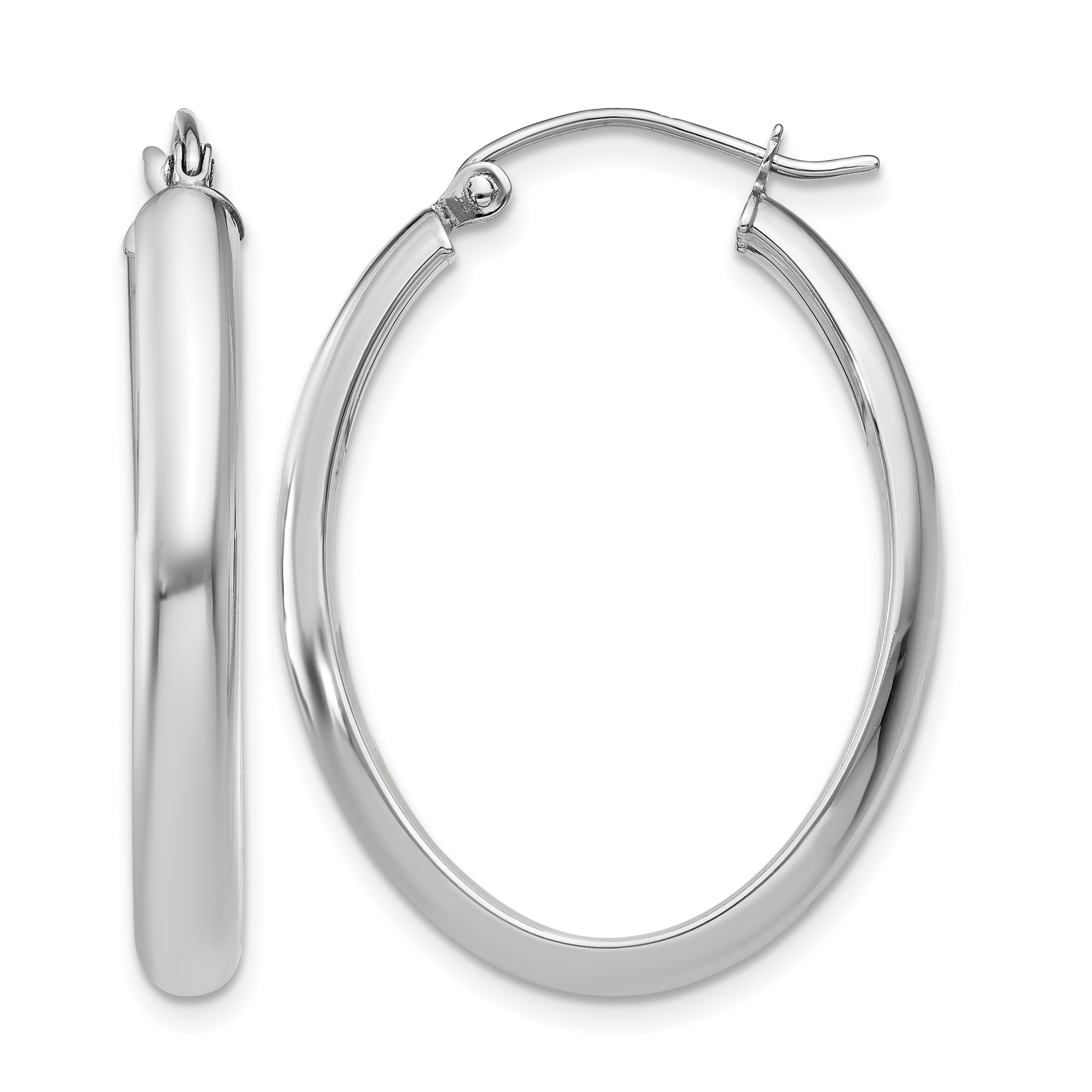 10k White Gold Polished 3.75mm Oval Tube Hoop Earrings (10TF114)