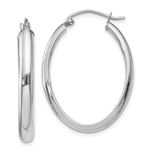 10k White Gold Polished 3.75mm Oval Tube Hoop Earrings