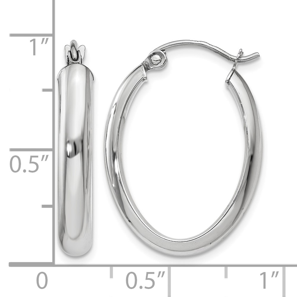 10k White Gold Polished 3.75mm Oval Tube Hoop Earrings (10TF115)