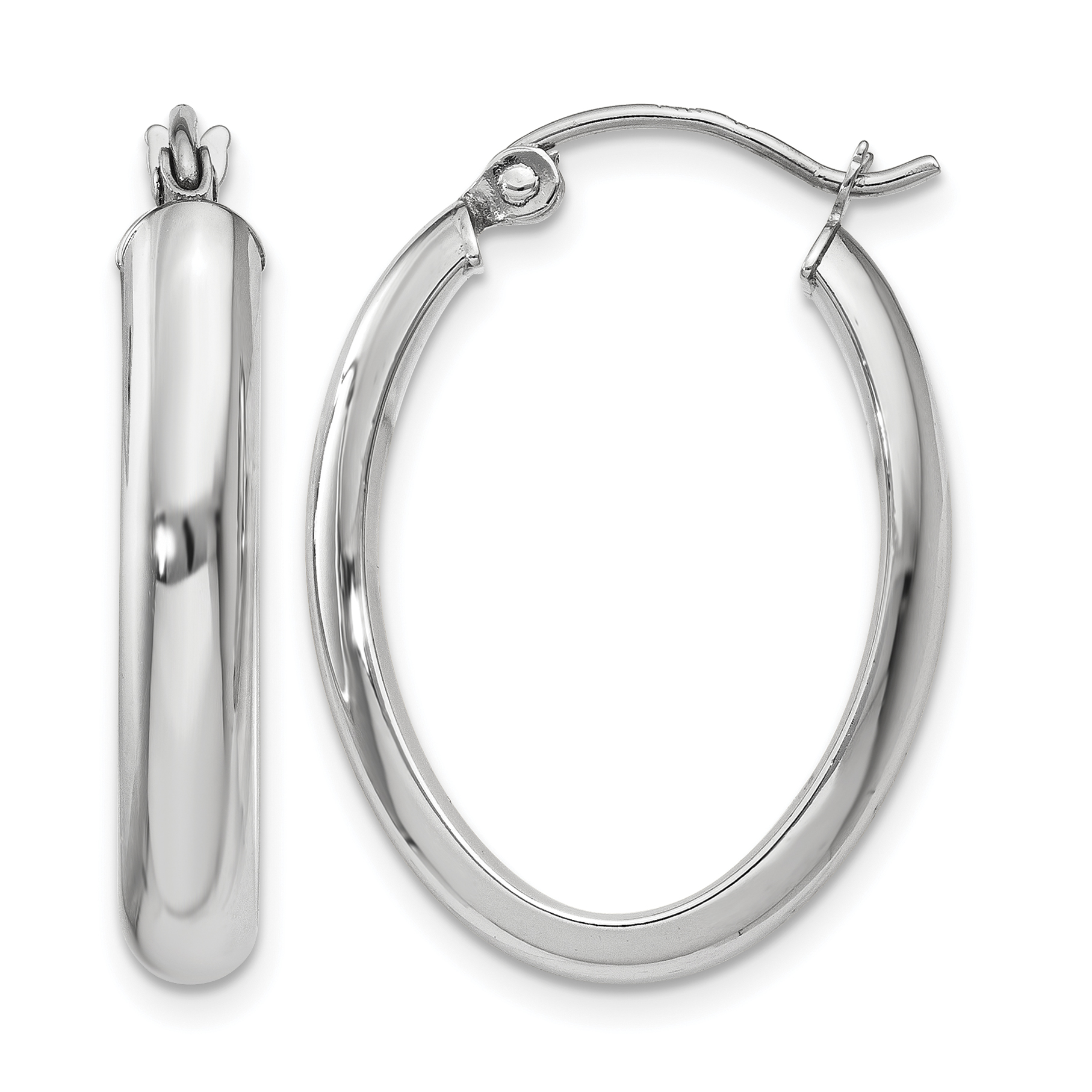10k White Gold Polished 3.75mm Oval Tube Hoop Earrings (10TF115)