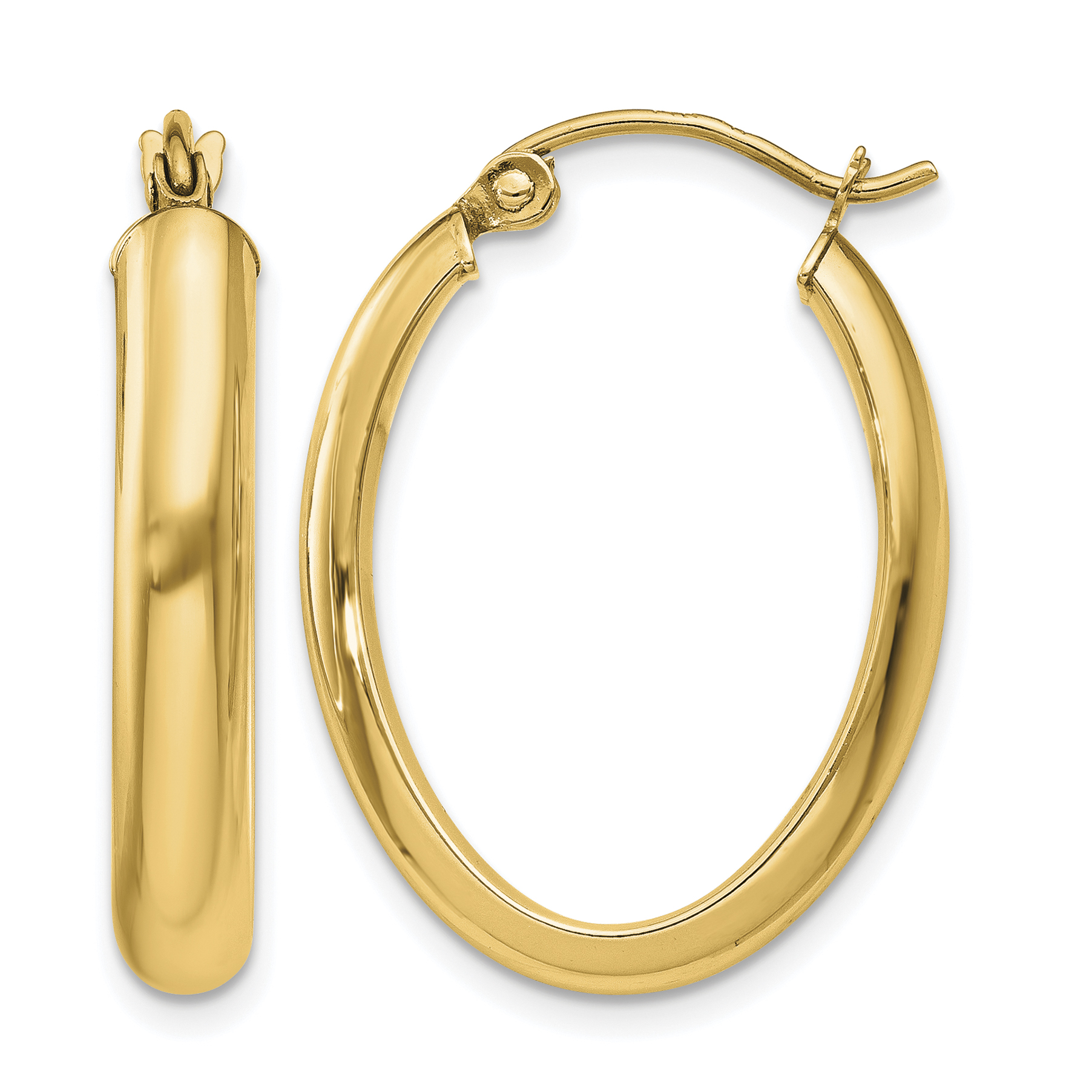 10k Polished 3.75mm Oval Tube Hoop Earrings (10TF115Y)