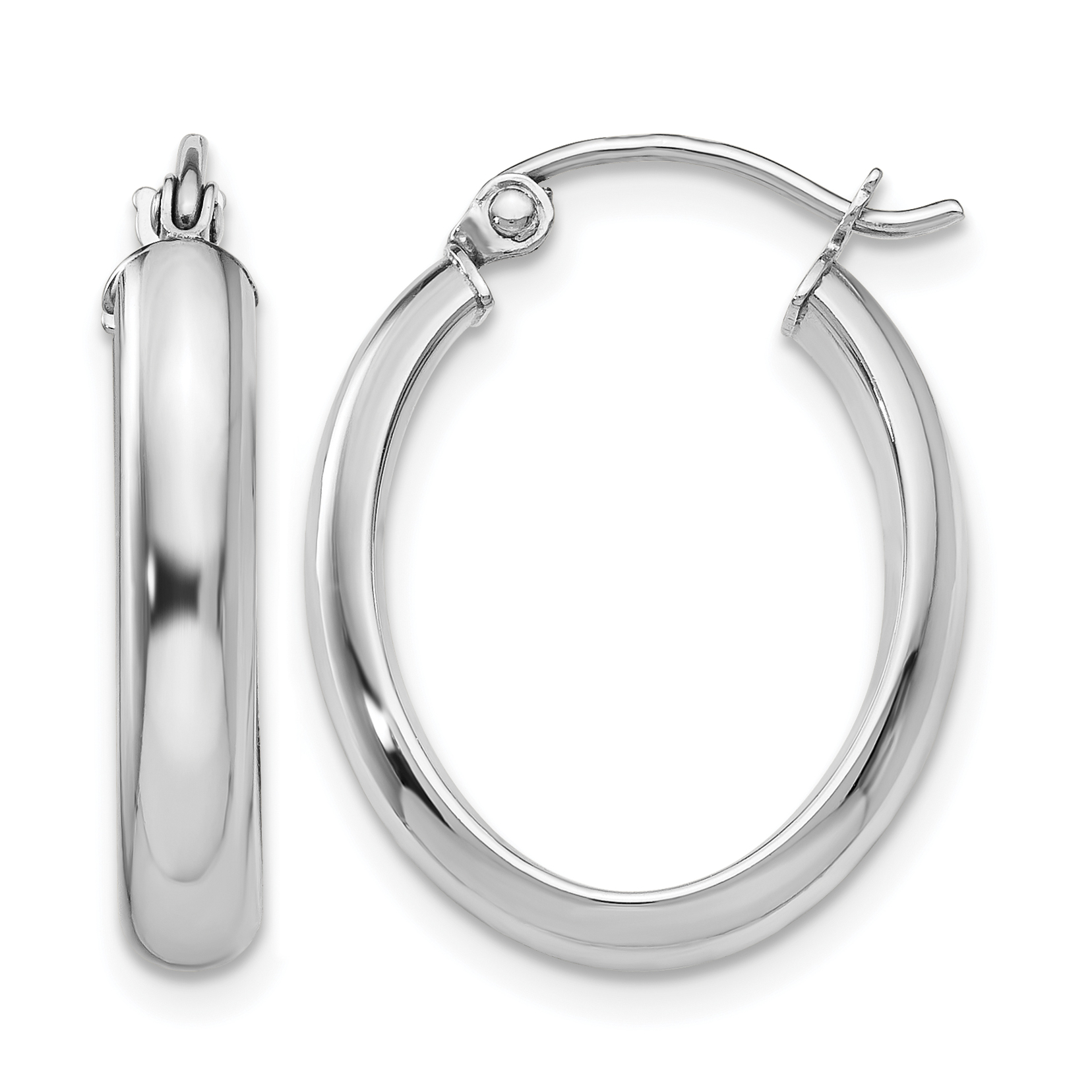 10k White Gold Polished 3.75mm Oval Tube Hoop Earrings (10TF116)