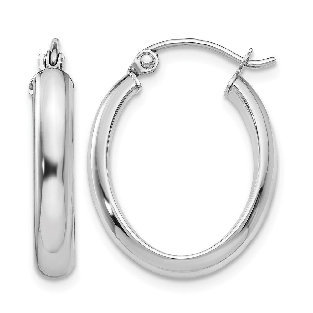 10k White Gold Polished 3.75mm Oval Tube Hoop Earrings (10TF116)
