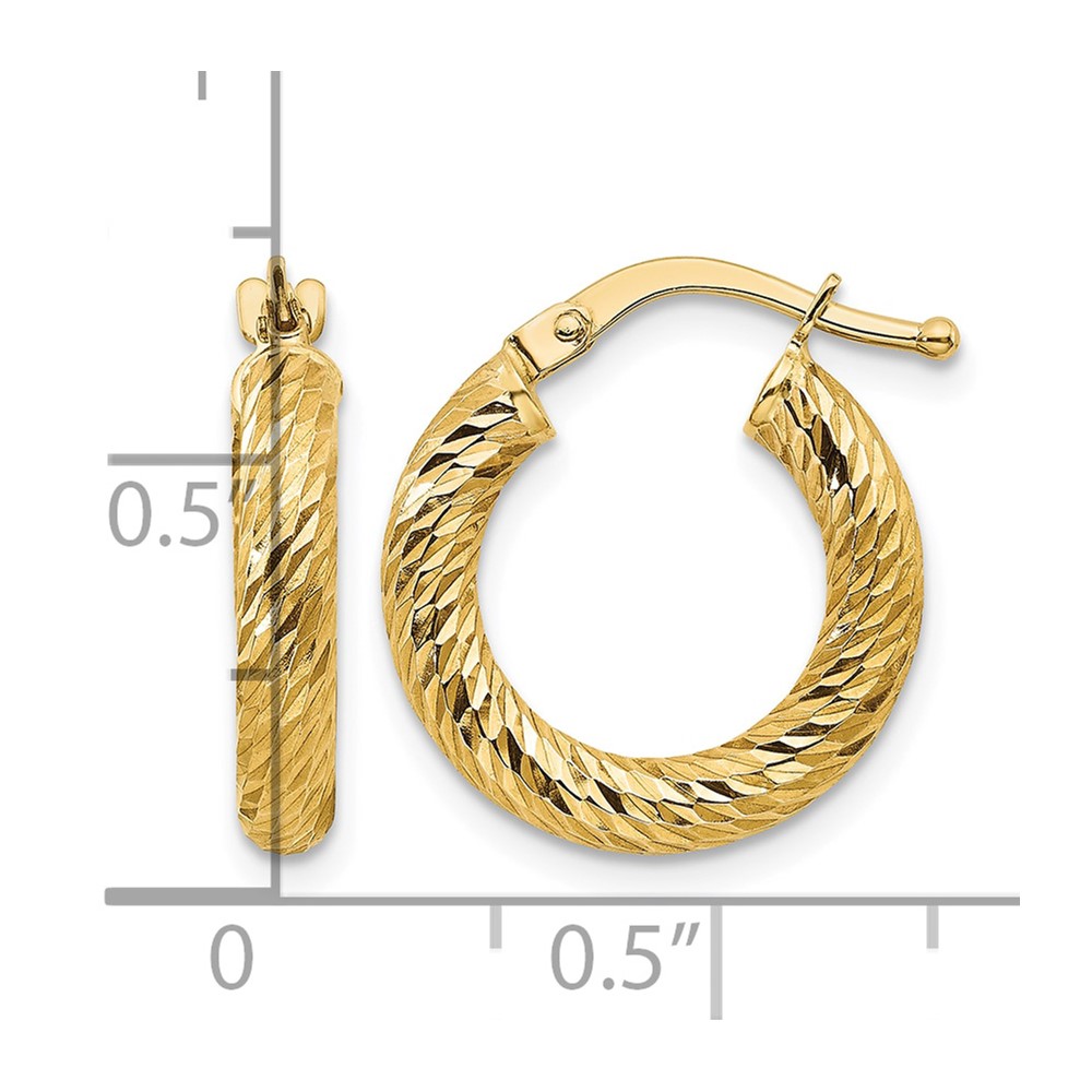 10k 3x10 Diamond-cut Round Hoop Earrings (10TF1339)