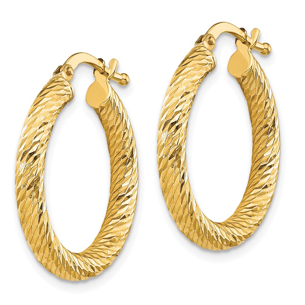 10k 3x15 Diamond-cut Round Hoop Earrings (10TF1340)