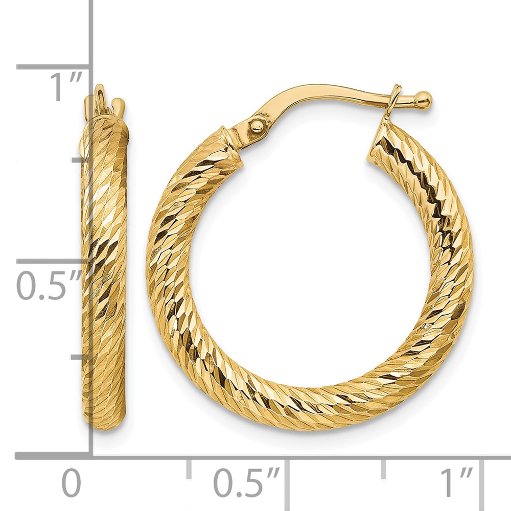 10k 3x15 Diamond-cut Round Hoop Earrings (10TF1340)