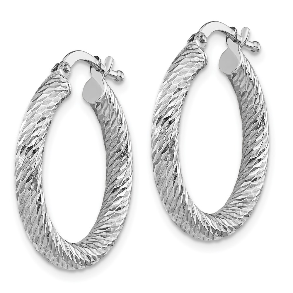 10k 3x15 White Gold Diamond-cut Round Hoop Earrings (10TF1340W)