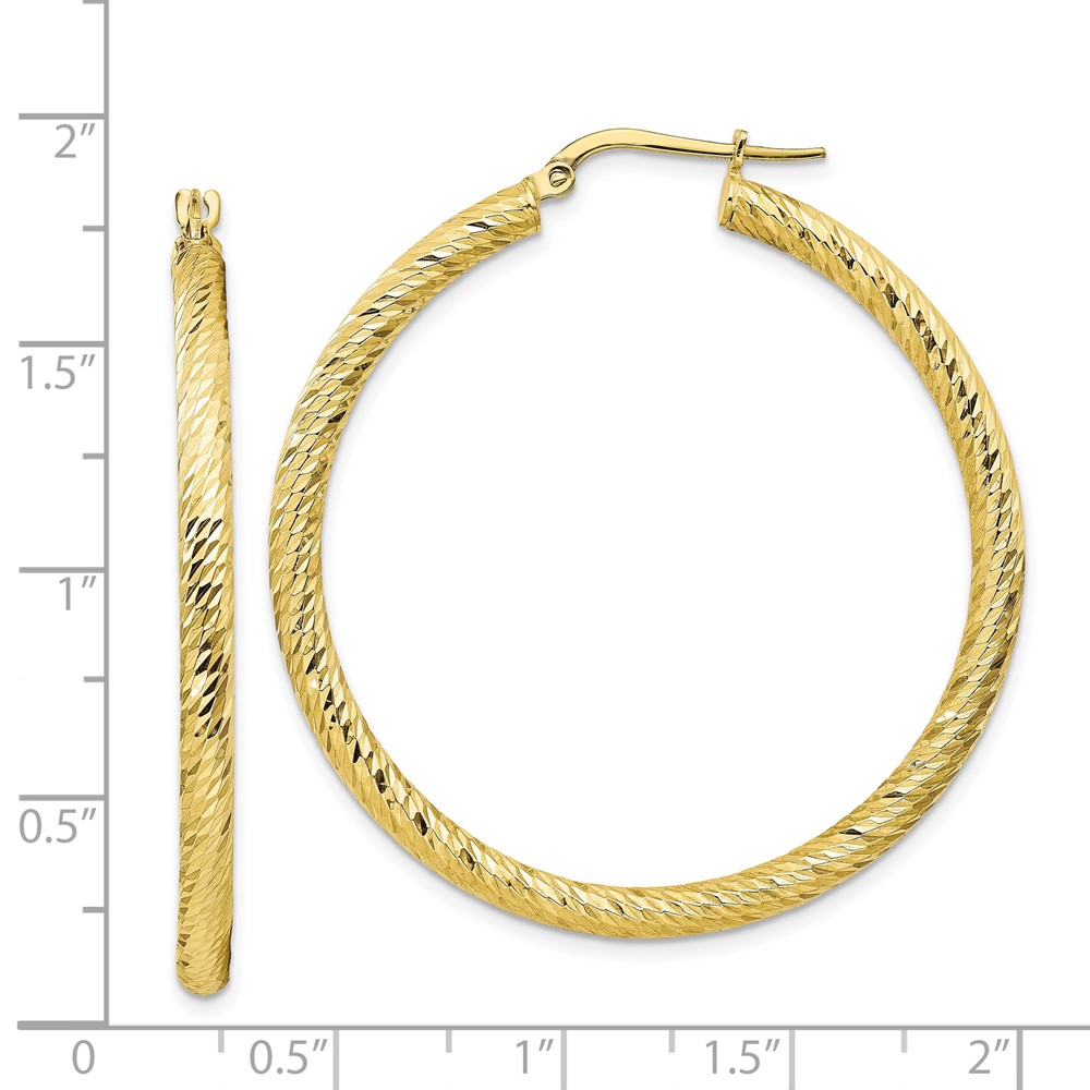 10k 3x35 Diamond-cut Round Hoop Earrings (10TF1344)