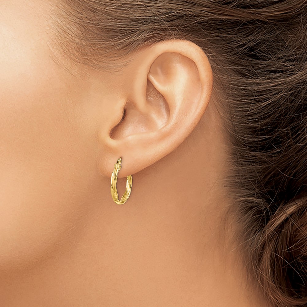 10k Polished Twisted 2.5mm Hoop Earrings (10TF1606)