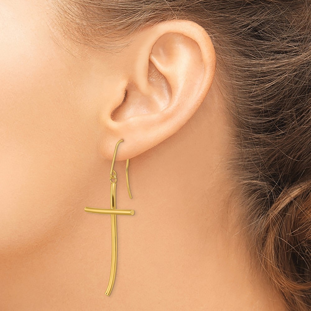 10k Polished Cross Dangle Earrings (10TF1743)