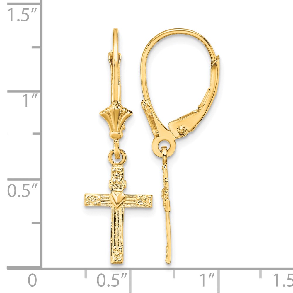 10K Textured Heart In Cross Leverback Earrings (10TF1774)