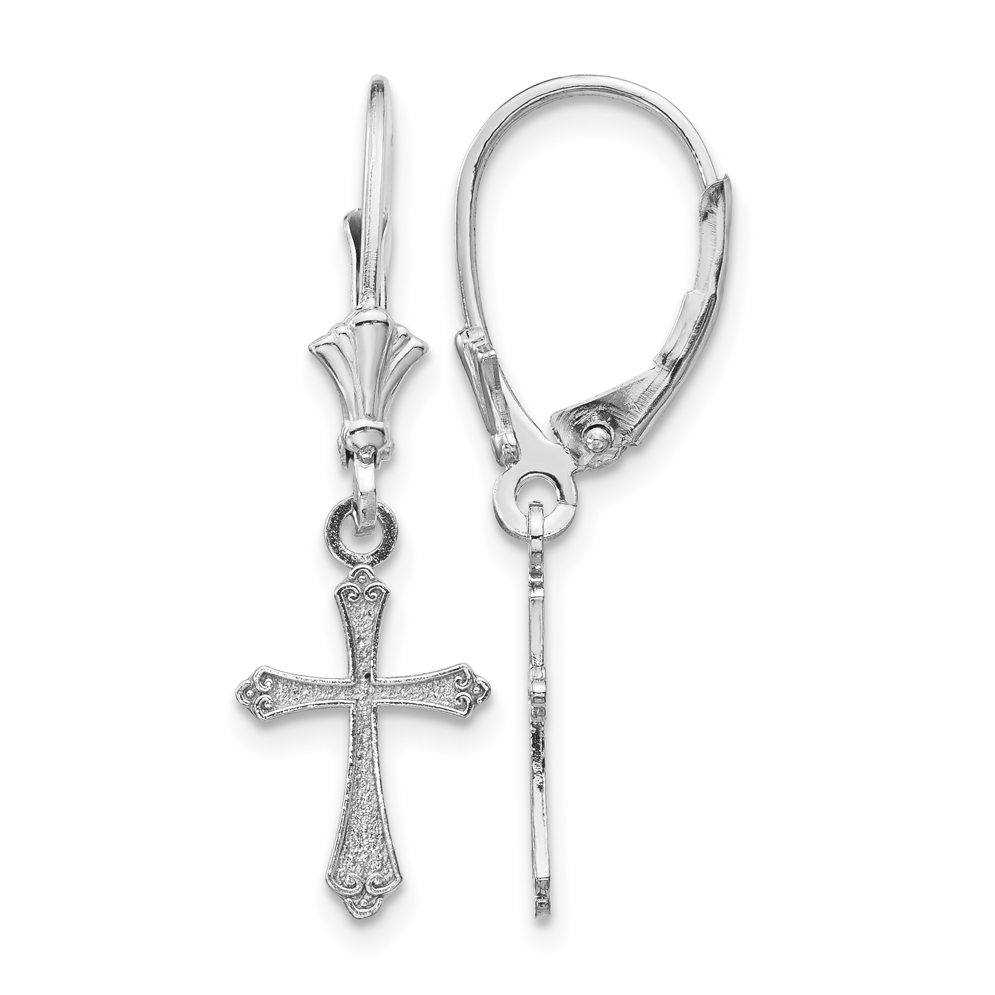 10k White Gold Cross Leverback Earrings (10TF1775W)