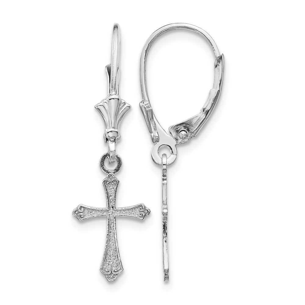 10k White Gold Cross Leverback Earrings (10TF1775W)