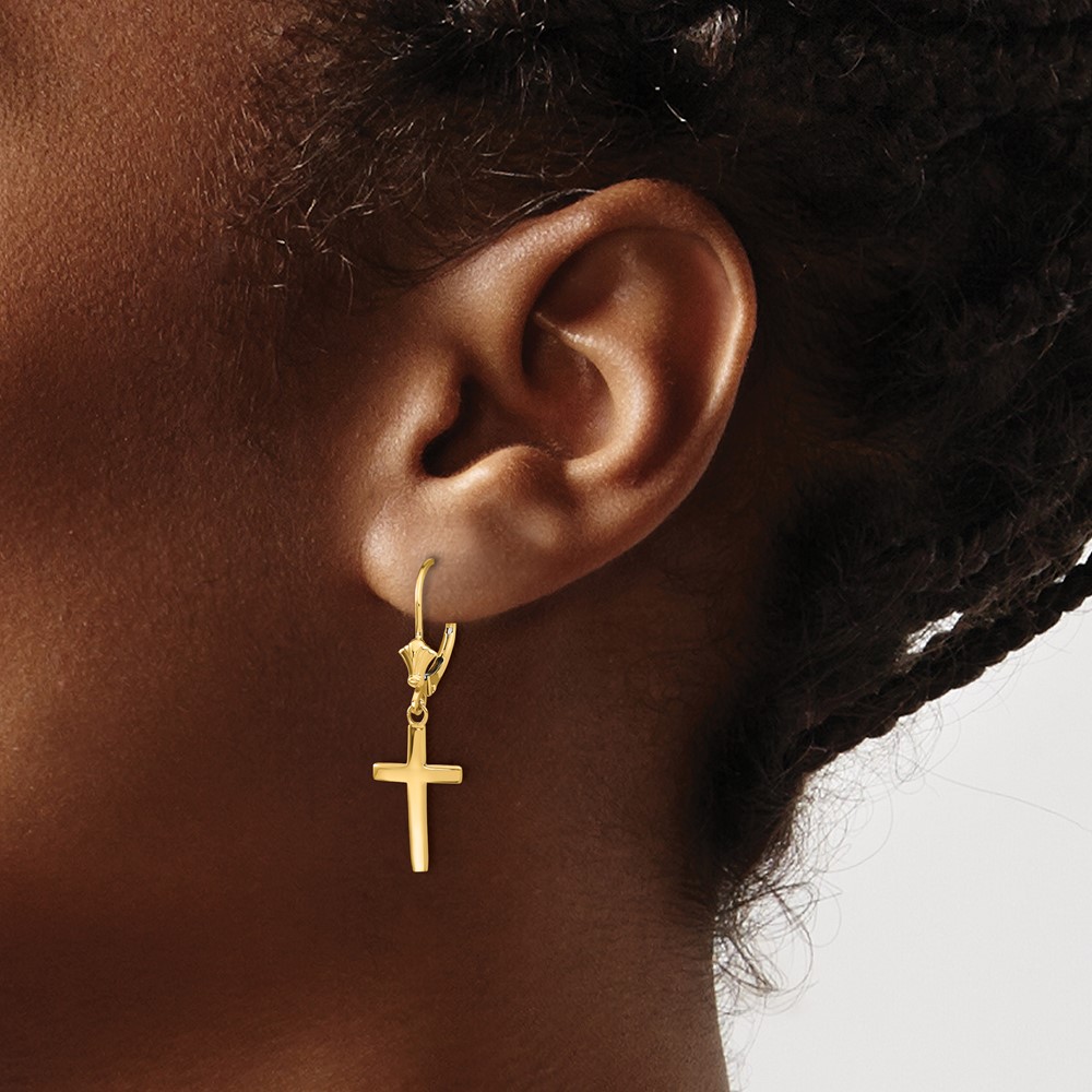 10k Polished Cross Leverback Earrings (10TF1776)