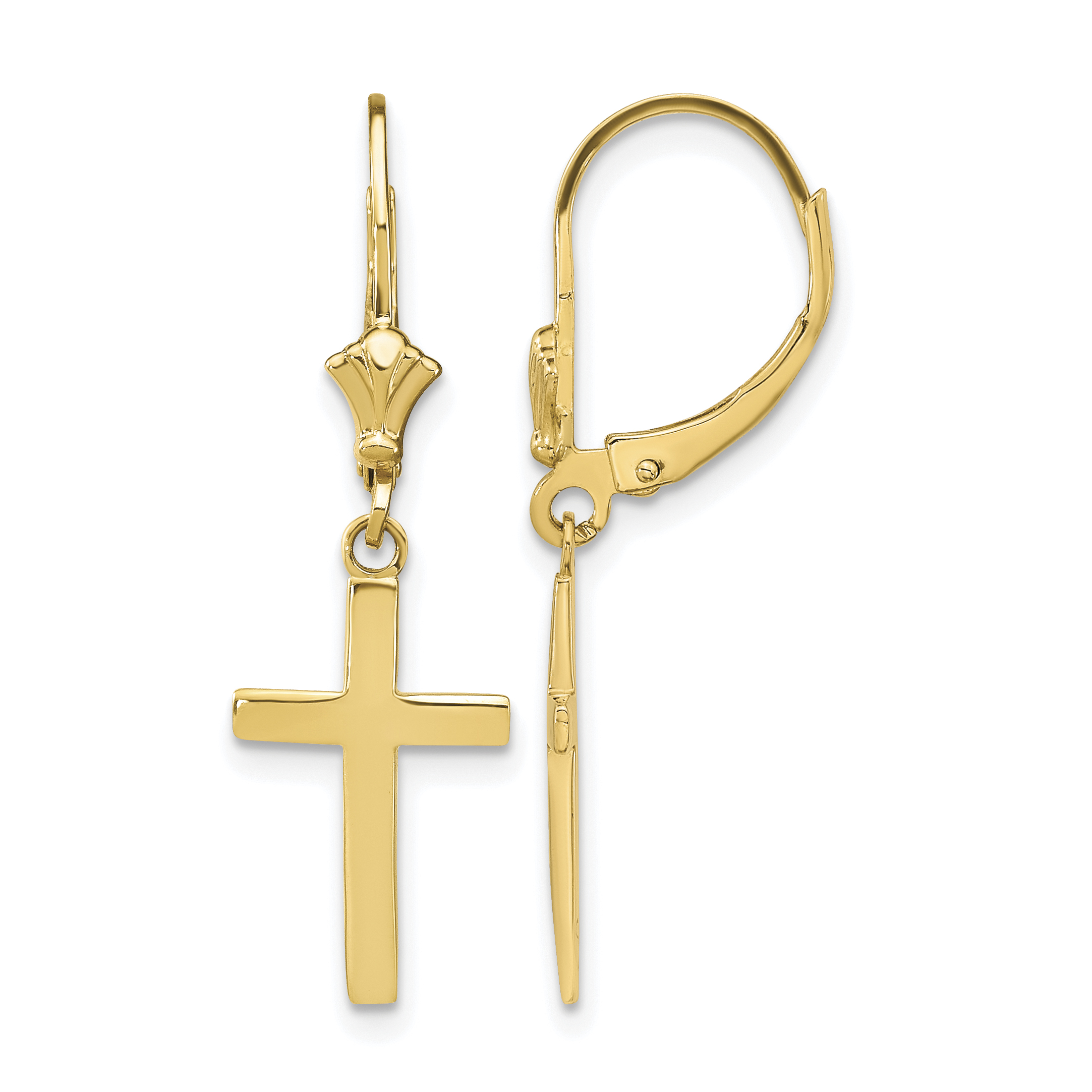 10k Polished Cross Leverback Earrings (10TF1776)