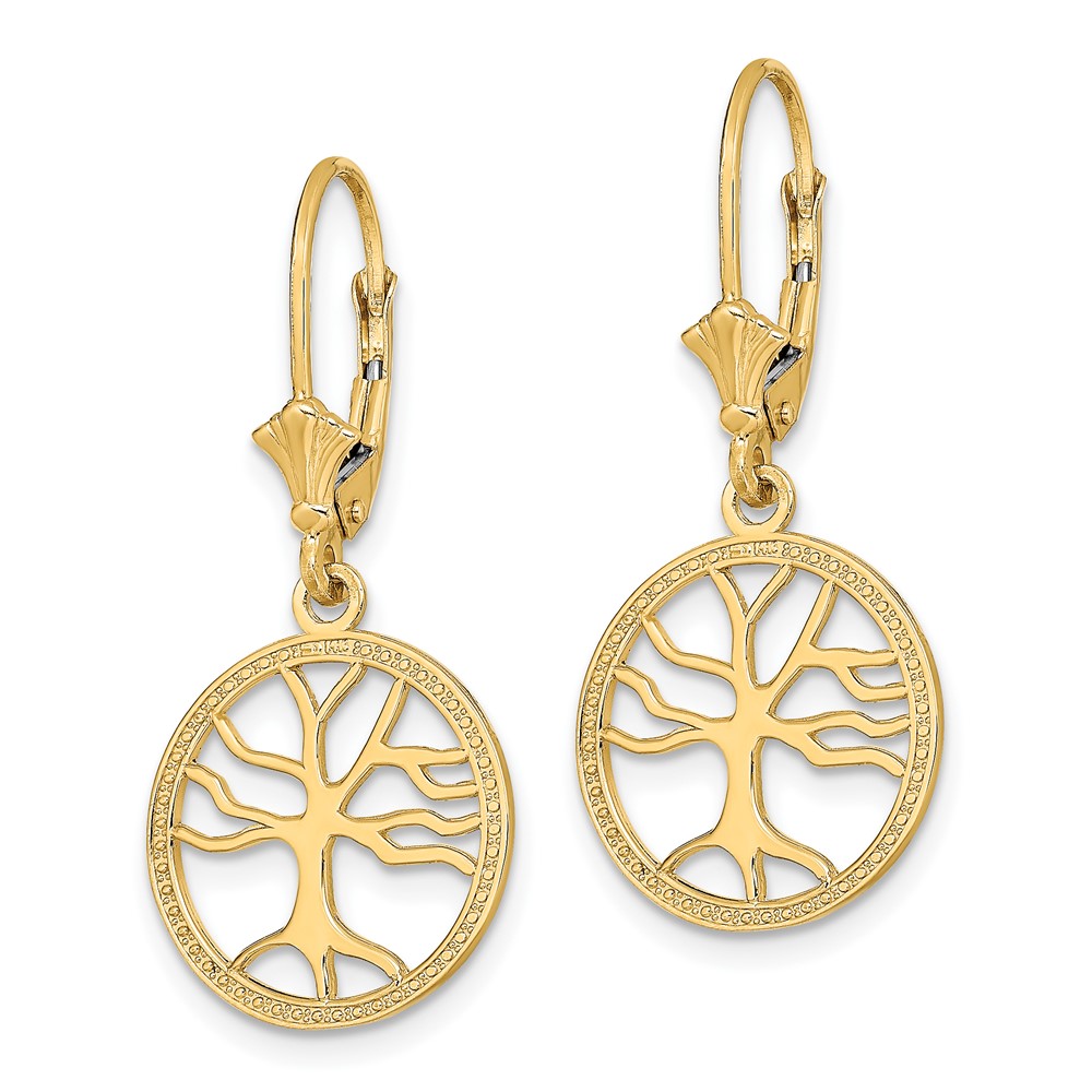 10K Tree of Life In Round Frame Leverback Earrings (10TF1781)