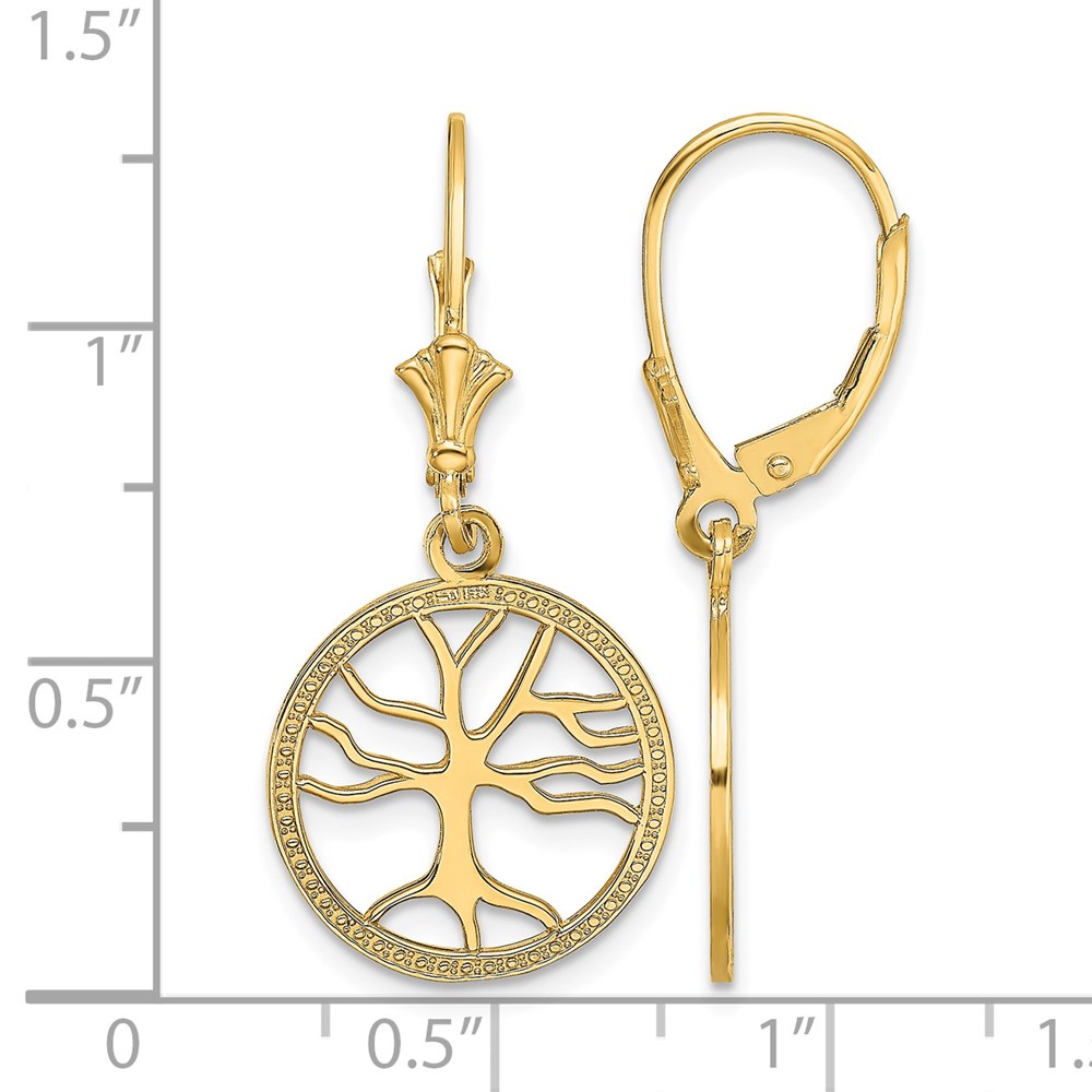 10K Tree of Life In Round Frame Leverback Earrings (10TF1781)