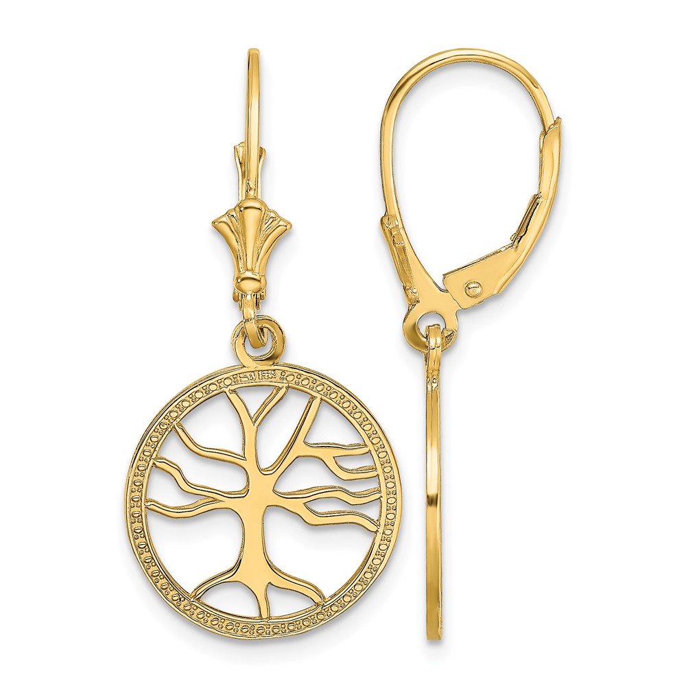 10K Tree of Life In Round Frame Leverback Earrings (10TF1781)