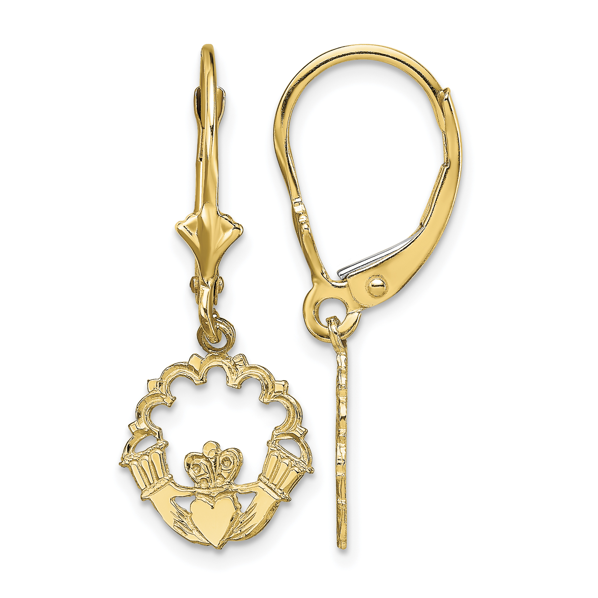 10k Polished Claddagh Leverback Earrings (10TF1796)