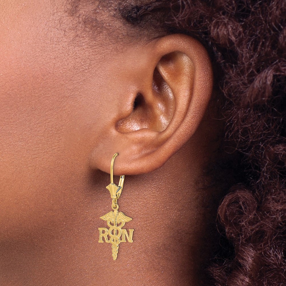10K RN Caduceus Leverback Earrings (10TF1801)