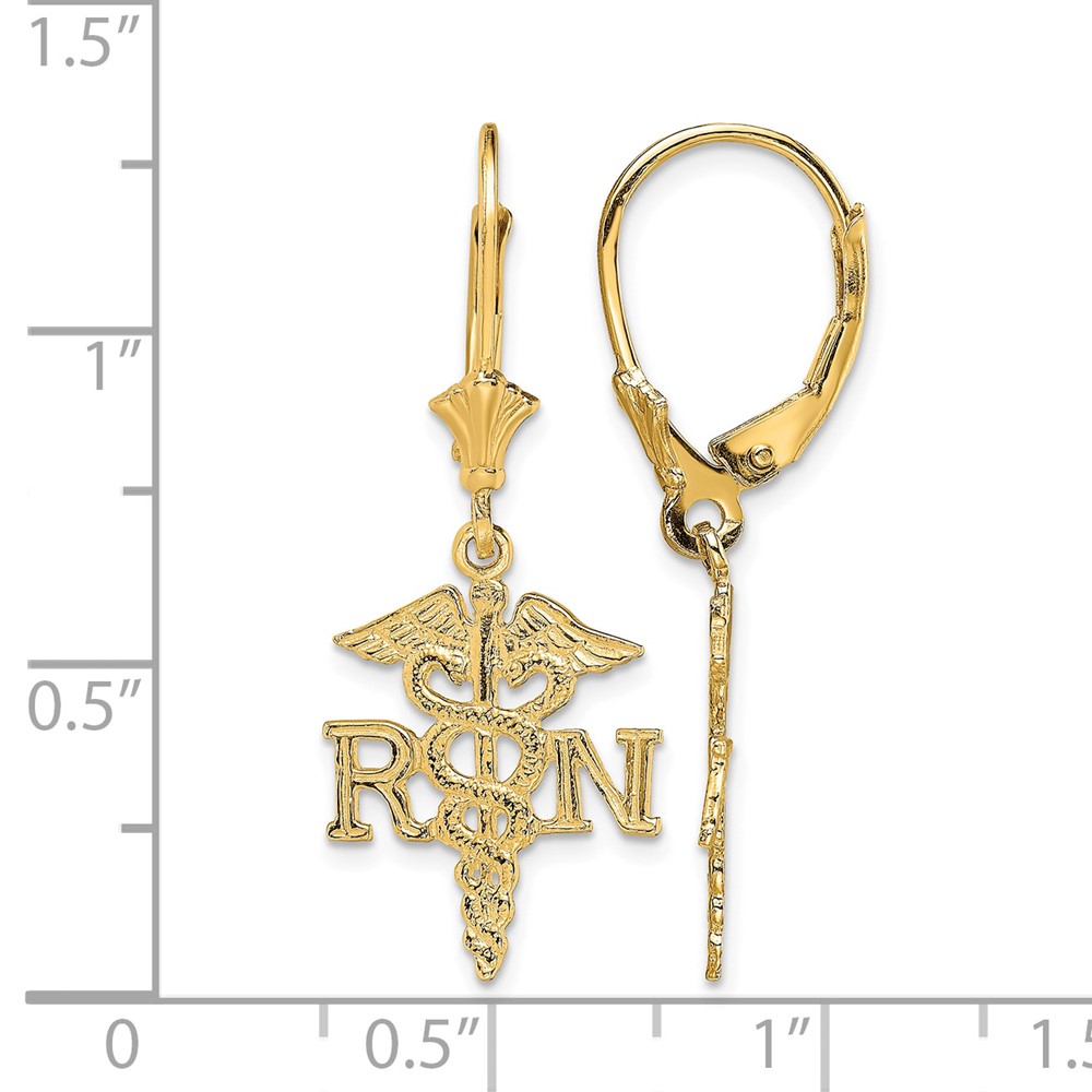 10K RN Caduceus Leverback Earrings (10TF1801)