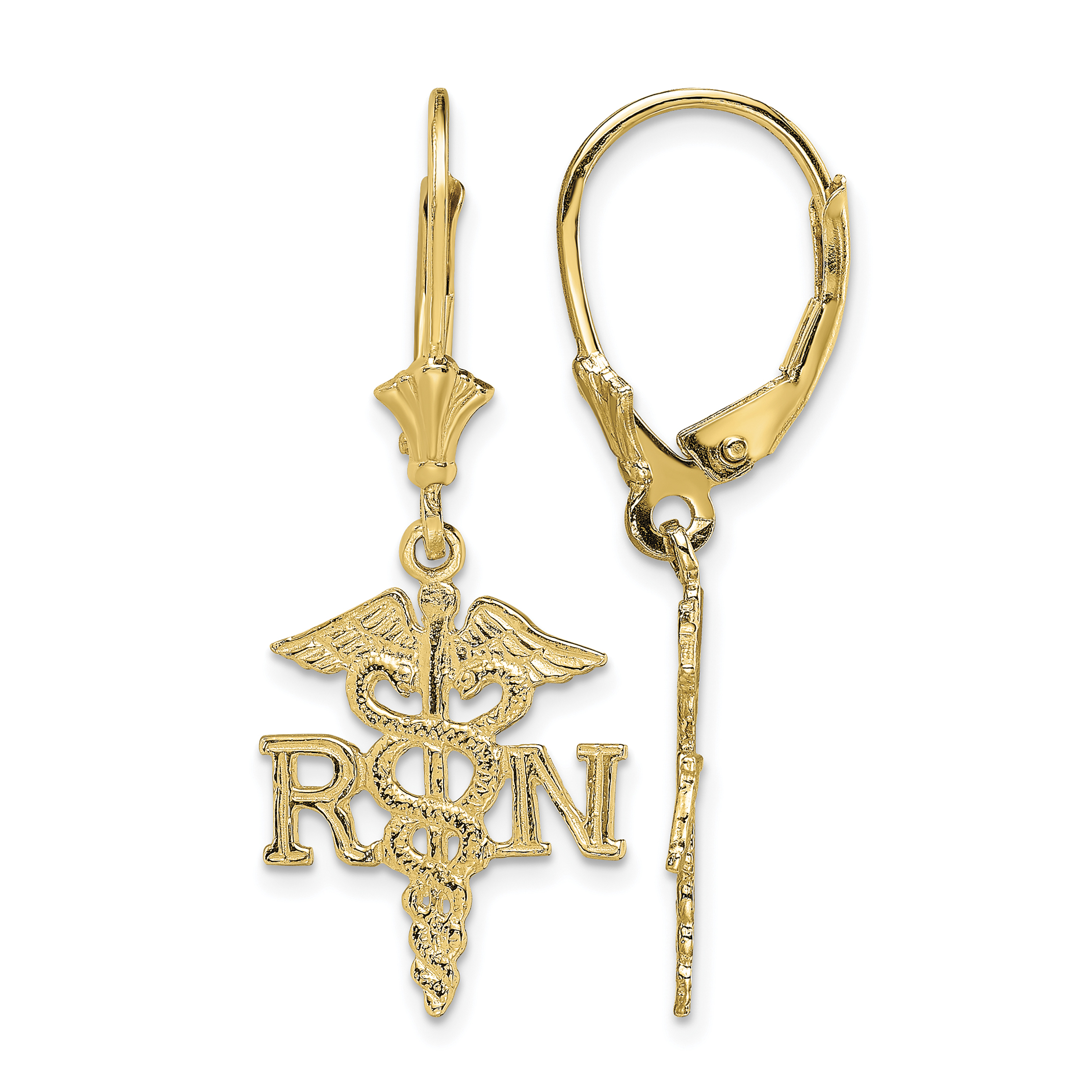 10K RN Caduceus Leverback Earrings (10TF1801)
