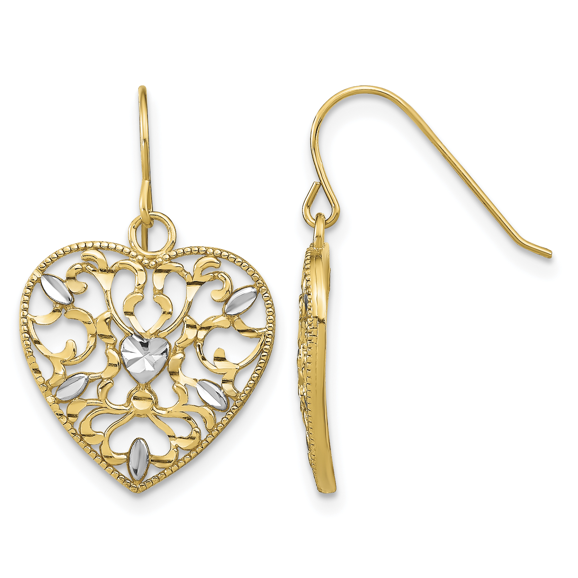 10k w/ RH Filigree Cut-Out Heart Wire Earrings (10TF1883)