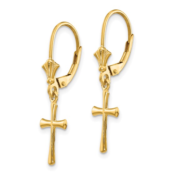 Gold Cross Leverback Earrings
