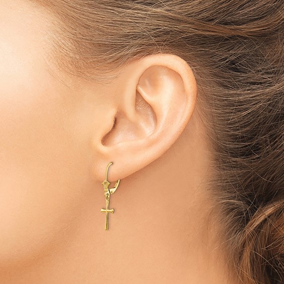 Gold Cross Leverback Earrings