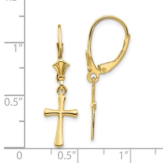 Gold Cross Leverback Earrings