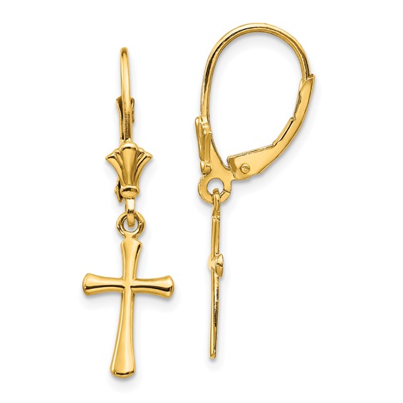 Gold Cross Leverback Earrings