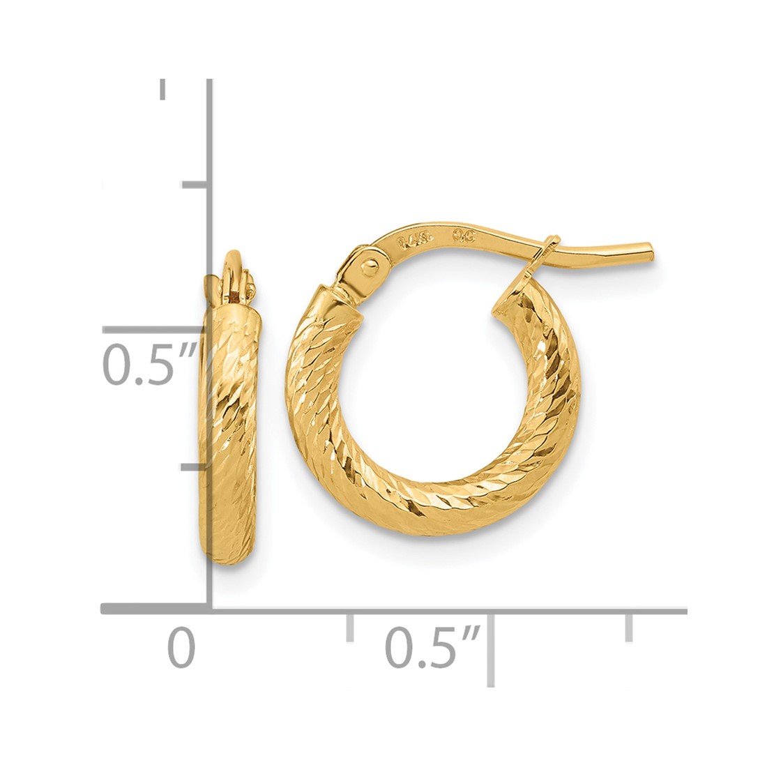 Creolen 10 Karat Gelbgold 14 mm poliert und diamantgeschliffen - Bild 3 von 3