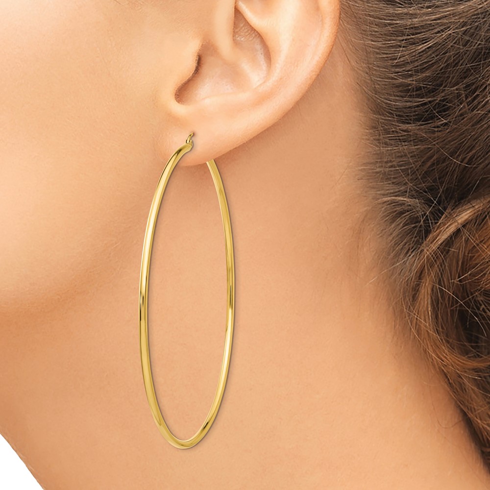 10k Polished 2x75mm Lightweight Tube Hoop Earrings (10TF578)