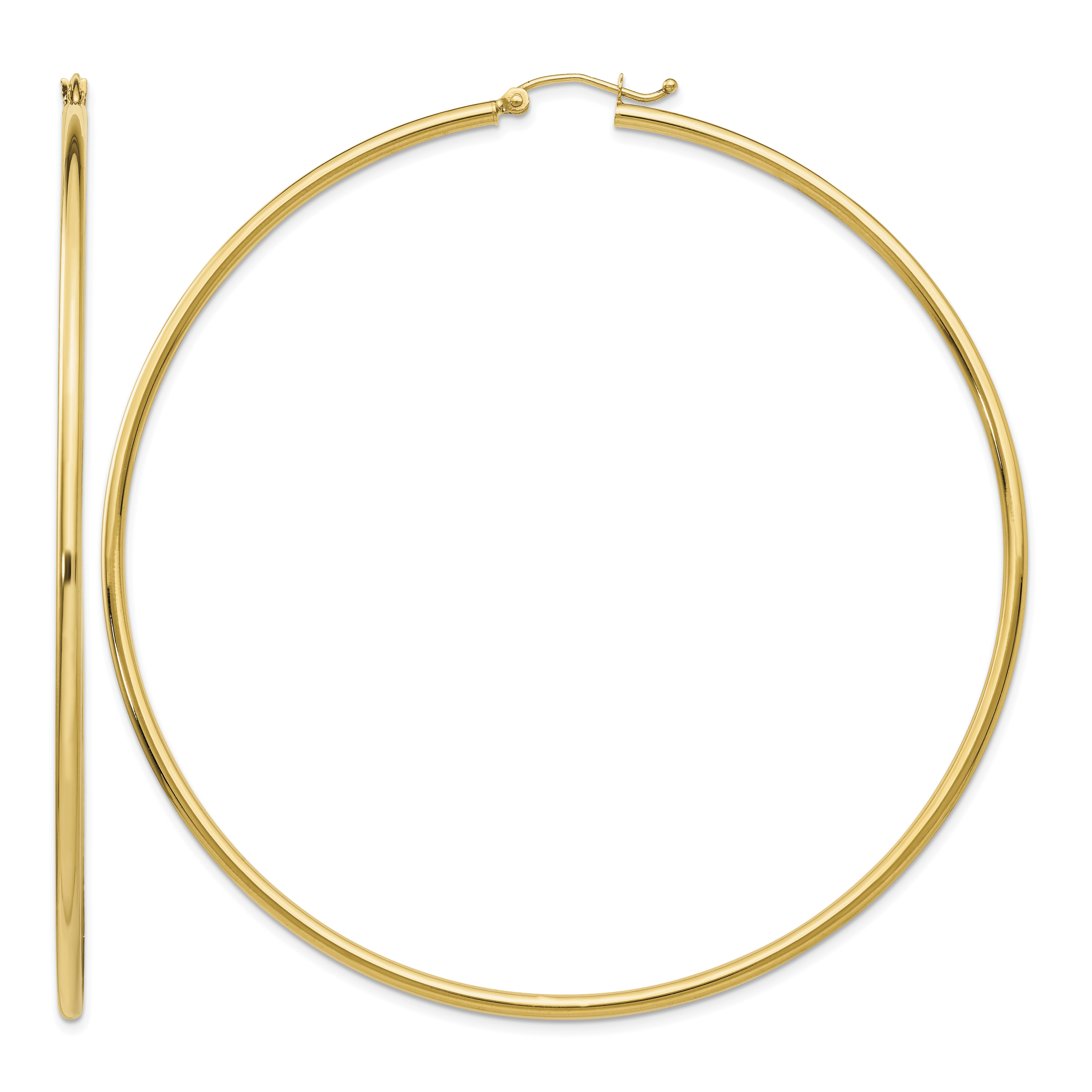 10k Polished 2x75mm Lightweight Tube Hoop Earrings (10TF578)