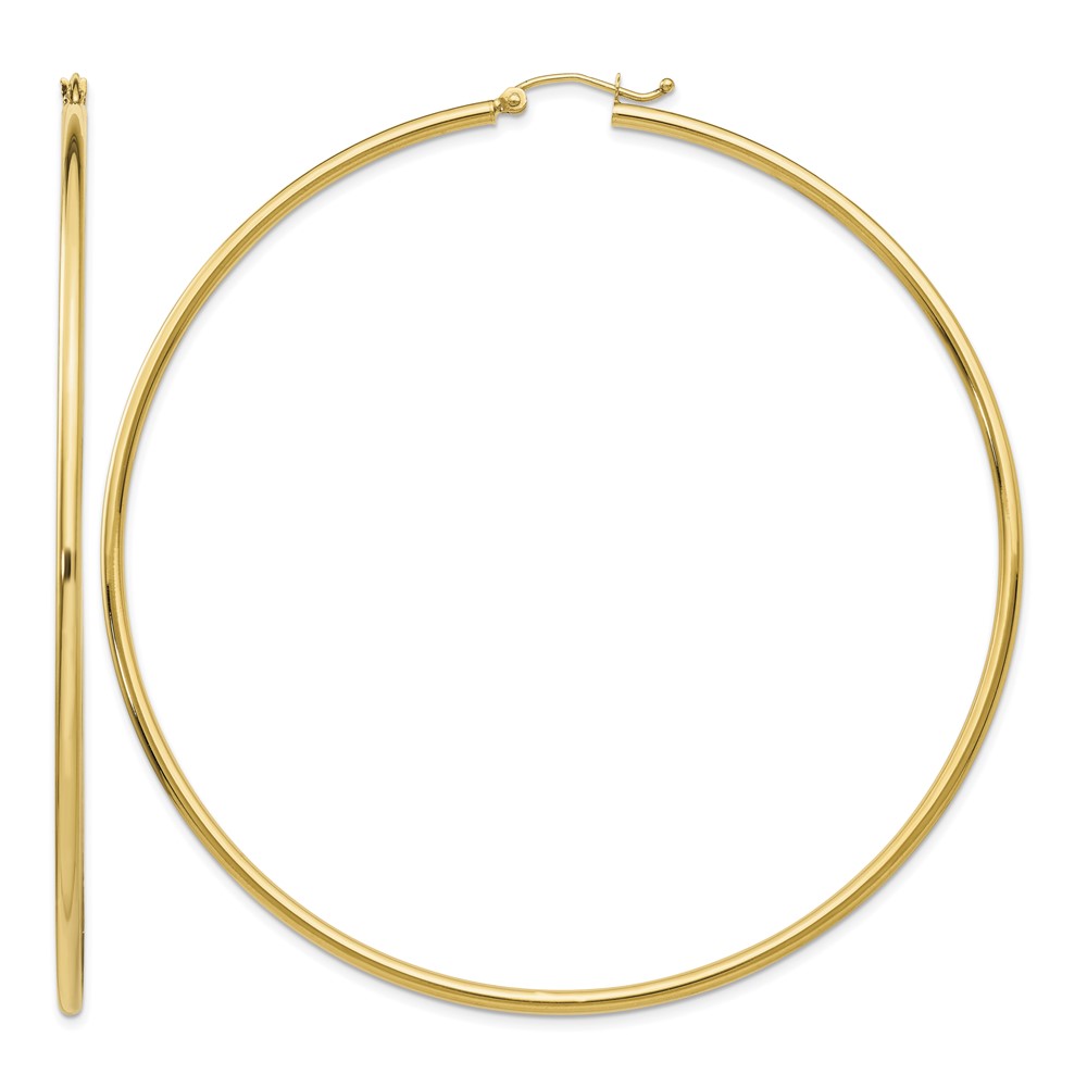 10k Polished 2x75mm Lightweight Tube Hoop Earrings (10TF578)