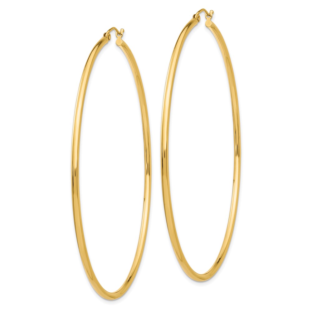 10k Polished 2x70mm Lightweight Tube Hoop Earrings (10TF580)