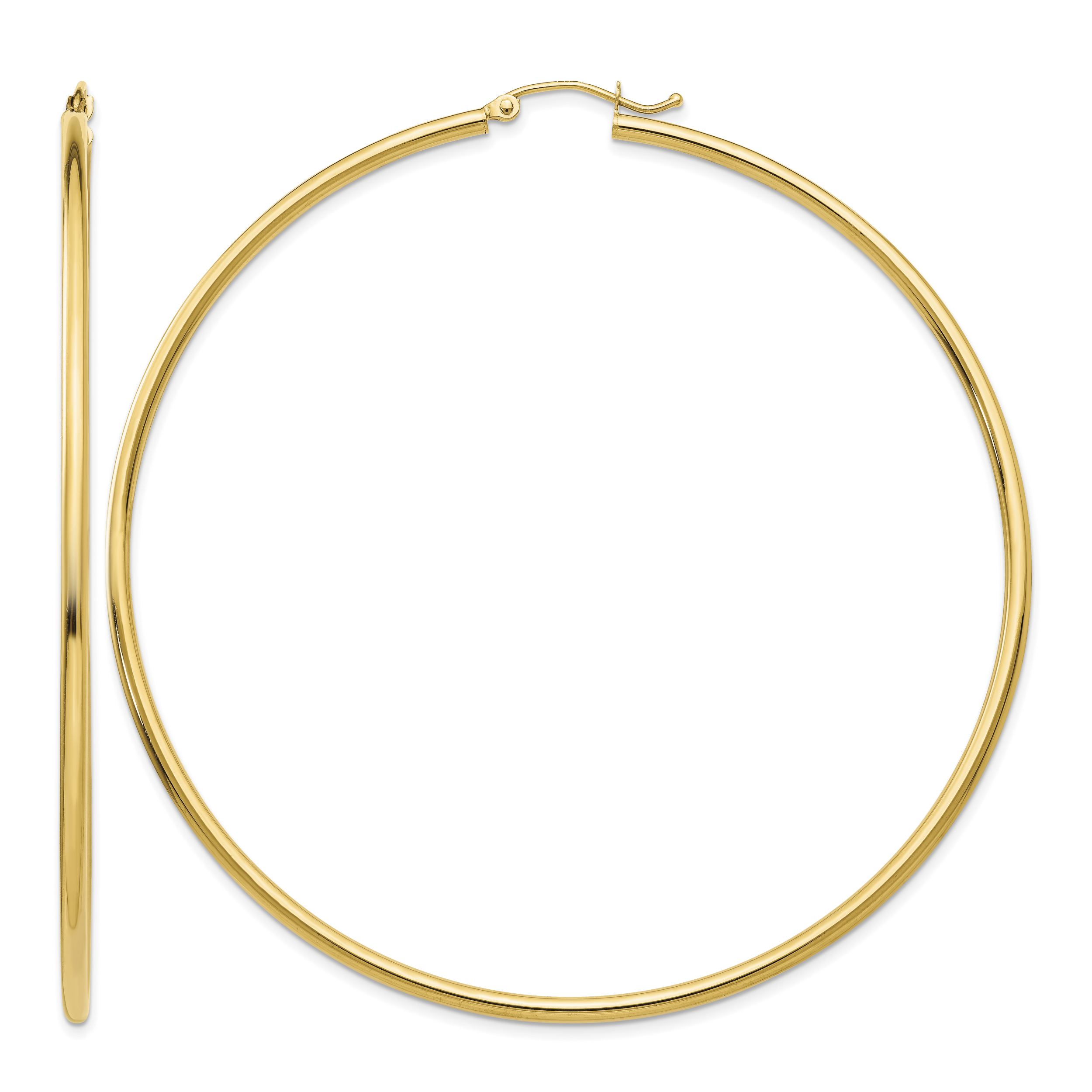 10k Polished 2x70mm Lightweight Tube Hoop Earrings (10TF580)