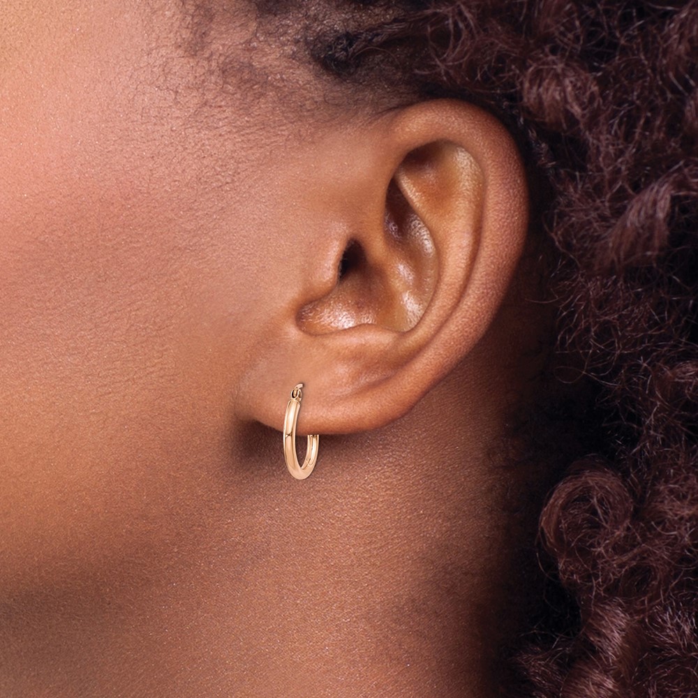 10k Rose Gold Polished 2mm Lightweight Tube Hoop Earrings (10TF652)