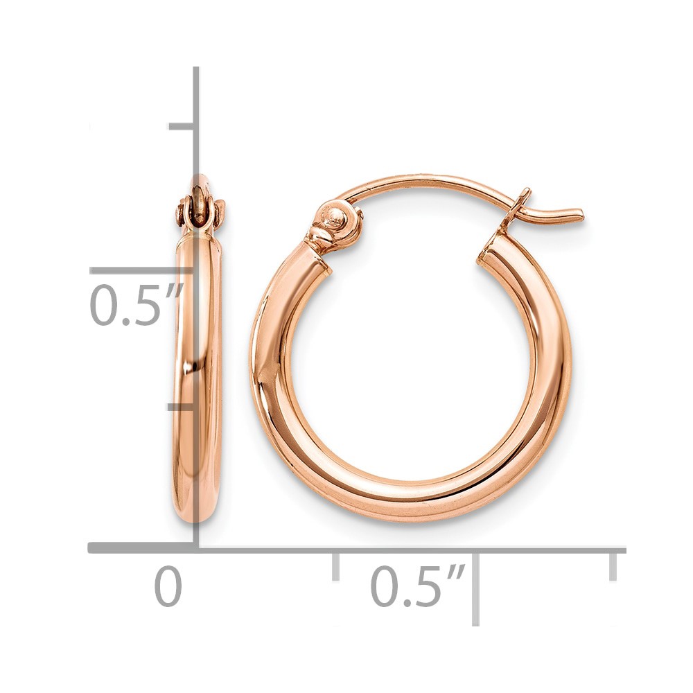 10k Rose Gold Polished 2mm Lightweight Tube Hoop Earrings (10TF652)