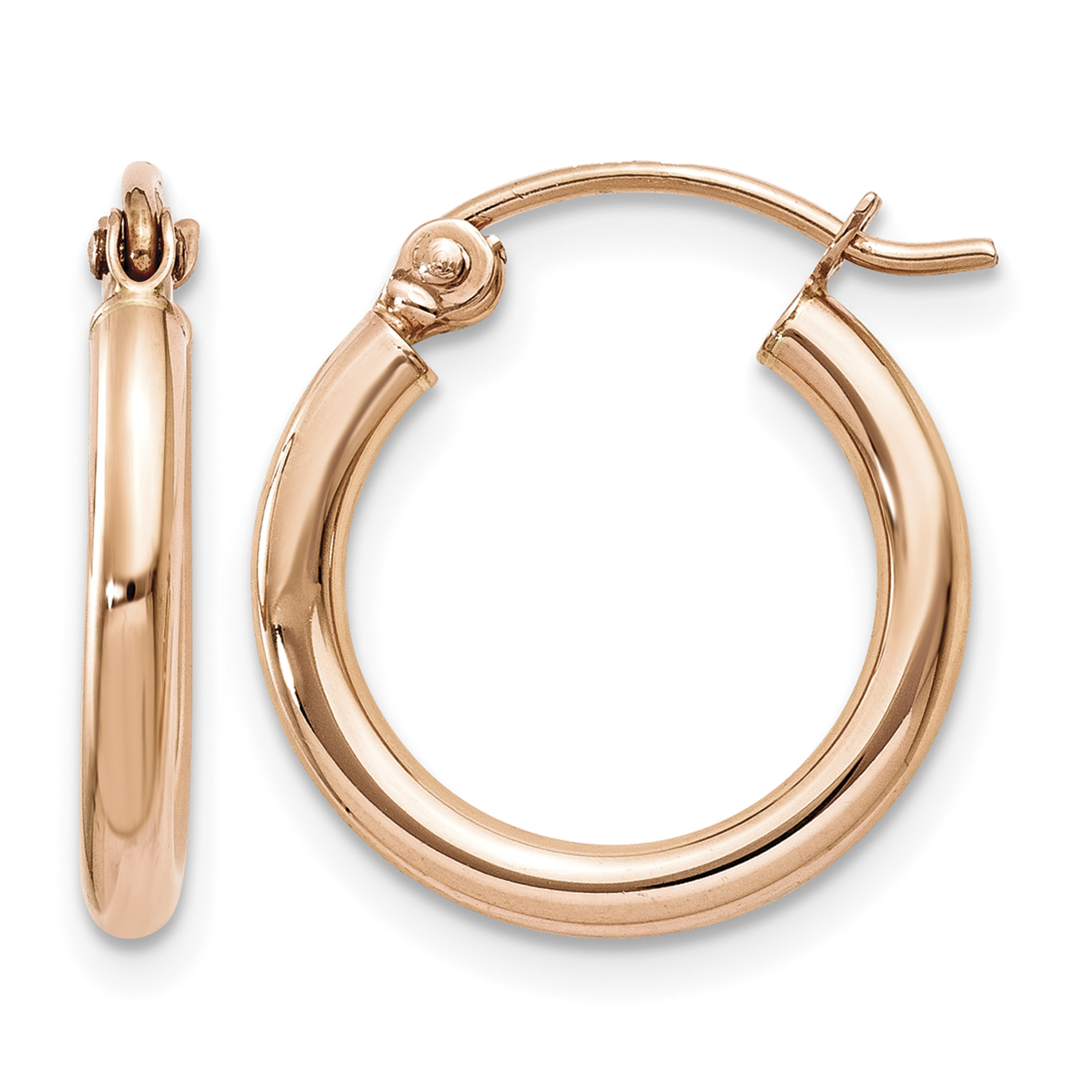 10k Rose Gold Polished 2mm Lightweight Tube Hoop Earrings (10TF652)