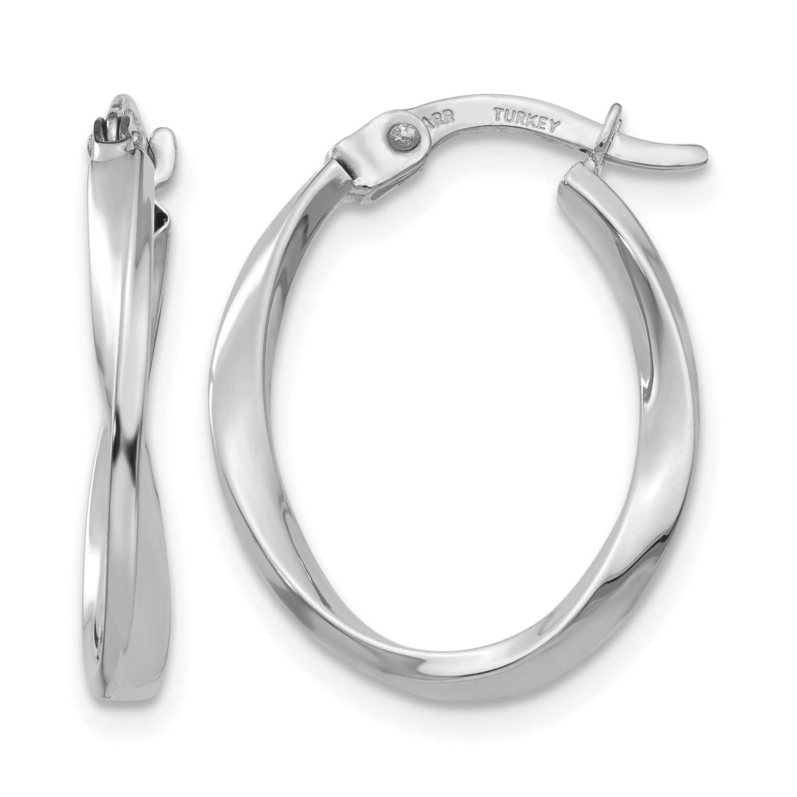10k White Gold Polished Oval Twist Hoop Earrings (10TF670)