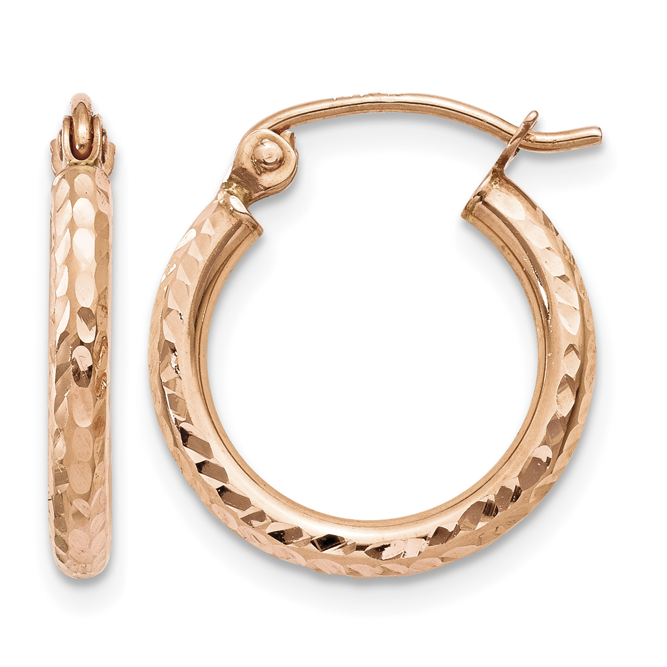 10K Rose Gold Lightweight Diamond-cut Hoop Earrings (10TF679)